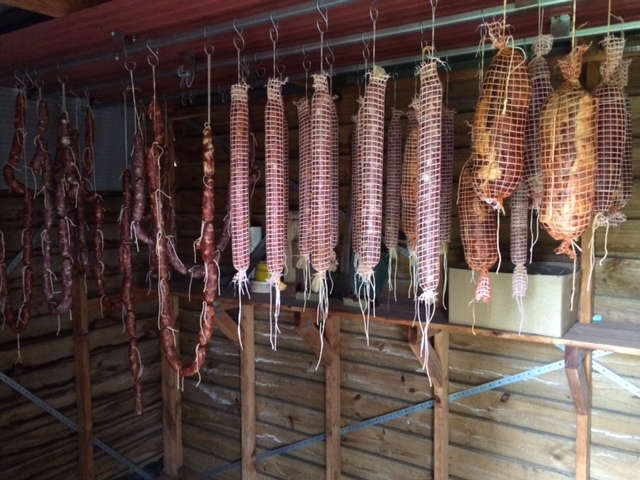 Sausages, salami, capocollo and pancetta hanging out 2014