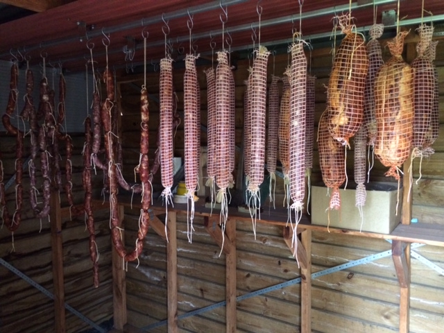 Sausages, salami, capocollo and pancetta hanging out 2014